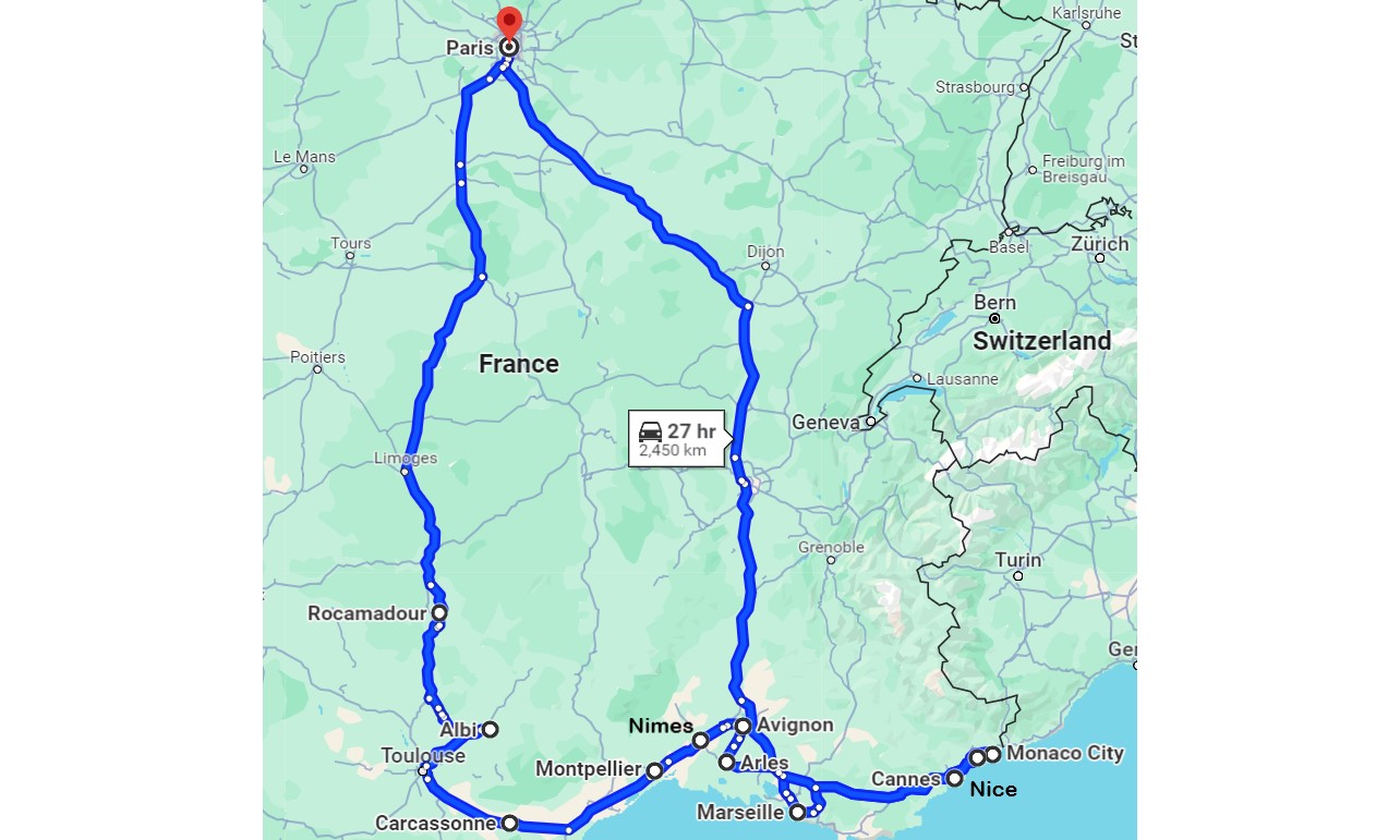 Planned trip route